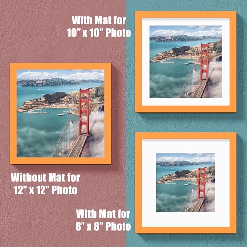 12x12 Wood Picture Frames for Wall Hanging or Tabletop,Diamond Painting Frame Baby Scan Picture Frames with 2 Mats Display 8x8 or 10x10 for Family Walls Decoration,Anniversary,Wedding,Christmas(Orange) - color: Orange, size: 12x12 inch