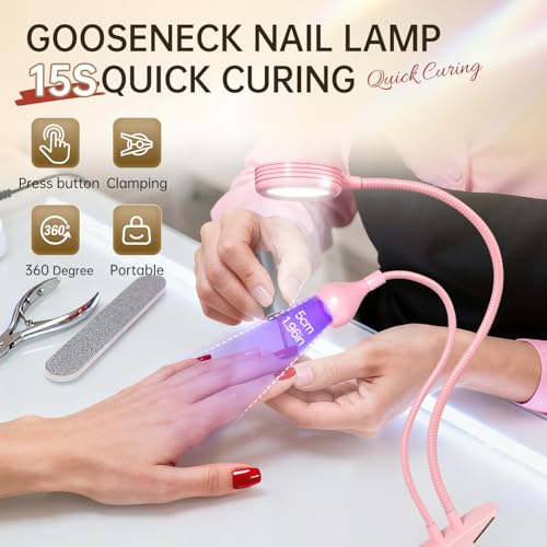 AORAEM UV LED Nail Lamp, Double-Headed Flash Cure Light, Pink - color: Gooseneck-Pink