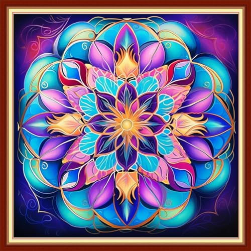 Findvoor Stamped Cross Stitch Kits for Beginners Full Range of Cross Stitching Embroidery Pattern for Adults, 11CT DIY Needlepoint Embroidery Starter Kits-Datura Flower 17.7x17.7 inch - color: StampedKits 02