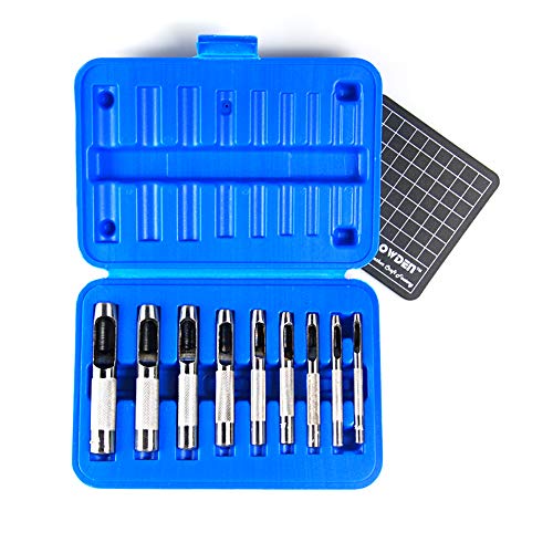 OWDEN 9 Pieces Leather Hollow Punch Set (1/8"-1/2") with a Cutting mat. - size: 9 Pieces