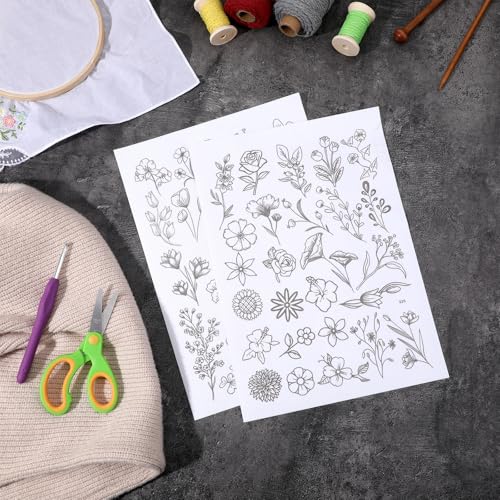 RAHHLIZS 50 PCS Water Soluble Embroidery Patterns, Stick and Stitch Embroidery Paper Wash Away, Pre-Printed Floral Transfer Paper Stabilizers for Hand Sewing Beginners Adults