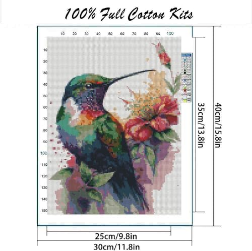 Hummingbird Stamped Cross Stitch Kits，Needlepoint Cross-Stitch Patterns Dimensions Needlecrafts Embroidery Kits，DIY Art Bird Home Wall Decor Perfect for Relaxation 15.7x11.8 Inches - color: D020