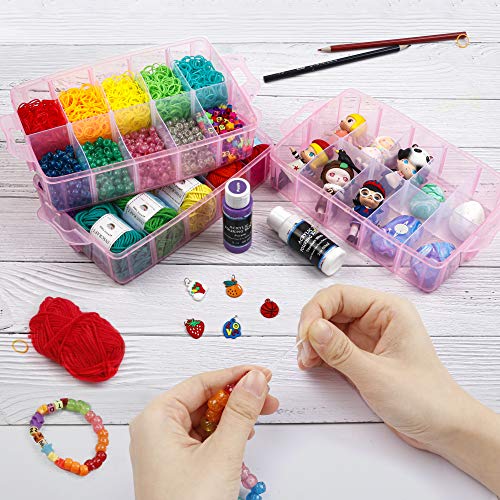 Inscraft 7 Tier Craft Storage Boxes with Compartments, 70 Adjustable Plastic Organiser Storage Boxes for Crafts, Beads, Screw, Washi Tap, Stackable Storage Sorting Box for Toys, Crafts, Art Supplies - color: PINK