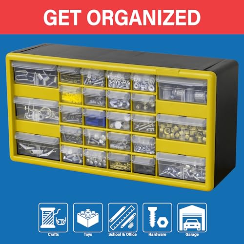 Akro-Mils 26-Drawer Plastic Storage Cabinet, 20"W x 6"D x 10"H, Yellow - color: Yellow, size: 26 Drawer, style: 1 Pack