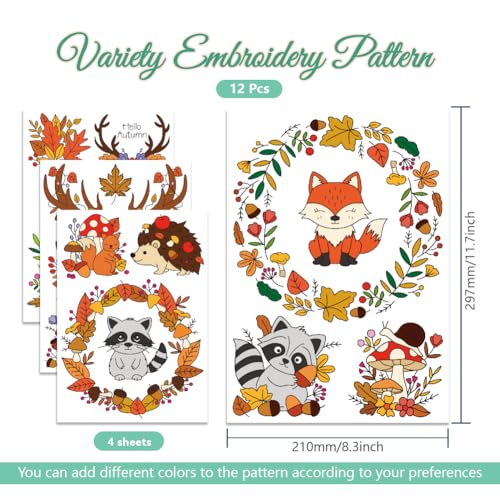 GLOBLELAND 4 Sheets Autumn Animals Water Soluble Embroidery Pattern