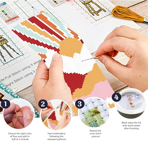 ACRNIGHEET 6PCS Cross Stitch Bookmark Kit for Beginner Boho Abstract Landscape Stamped Cross Stitch Kits for Adults Crossstitch Kits Adult Bookmarks with Instructions Hand Embroidery Craft Gift 11CT - style: Boho abstract patterns