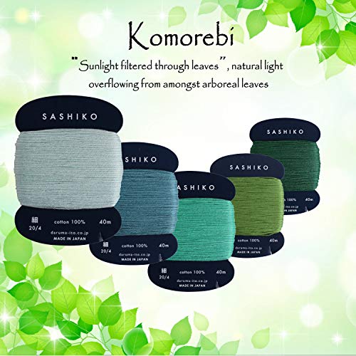 DARUMA Sashiko Thread 100% Cotton Card Type (43.7 yd) x 5 Colors with English Manual, Sewing & Embroidery Value Set with Gift Package(Thin, Komorebi) - color: Komorebi, size: Thin