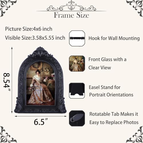 Vintage Picture Frames 4x6 Ornate Black Antique Picture Frames for Wall and Tabletop Vintage Photo Frame Victorian Home Decor Gallery Wall Decor in Arch Shape - color: Black, size: 4x6