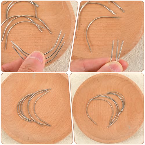 16 PCS Curved Needle Set, 2" 2.5" 3" 3.5" Curved Hand Sewing Needles, Leather and Weaving Needles for Carpet Leather Canvas Repairing, Blocking Knitting, Modelling and Crafts