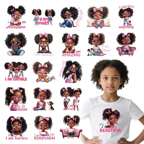 DTF Transfers Ready to Press - 20Pcs Black Little Girl Iron on Transfers for Tshirts, Chibi Afro Girl Iron on Decals Patches, Afican American Young Princess Sublimation for DIY Clothes Jeans - color: Black Little Girl670