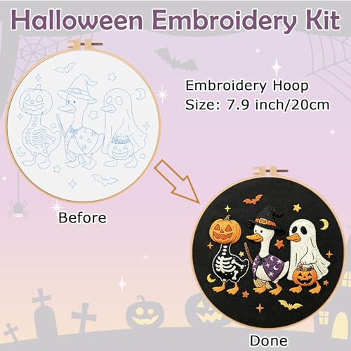 Nuberlic Halloween Embroidery Kit for Beginners Adults DIY Needlepoint - color: halloween
