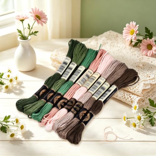 8 Skeins 70 Yards Green Embroidery Floss Thread for Hand Sewing - color: Brown Green, size: 70 Yards