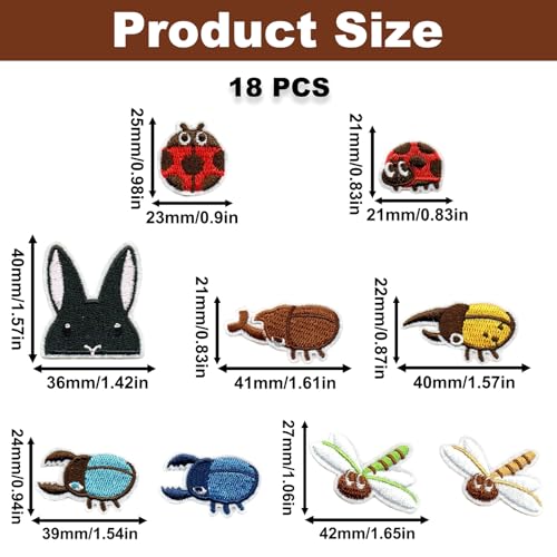 18PCS Mini Insect Embroidered Patches, Self Adhesive Sew On Appliques - color: Insect