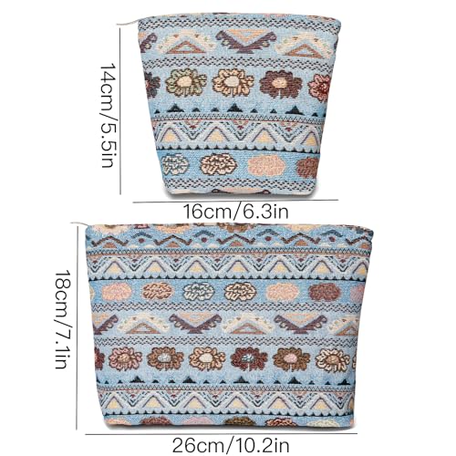 Bohemian Makeup Bag Set Folk Style Cosmetic Bags Blue for Women - color: Bohemian Blue