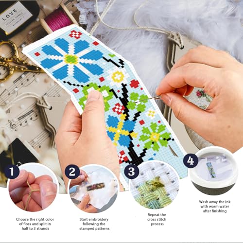 INFUNLY 6PCS/Set Tree Flowers Cross Stitch Bookmark Kit 2.99x8.54 Candy Color Handmade Cross Stitch Bookmarks DIY Embroidery Bookmarks for Readers with Instruction for Starter Adults Book Lovers - style: Tree Flowers