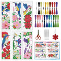INFUNLY 6pcs Hummingbirds Cross Stitch Bookmark Kit for Adults Beginners Flowers DIY Cross Stitch Kits Pre-Printed Plants Stamped Embroidery Bookmark Kit with Instruction for Book Lovers Readers - style: Hummingbirds