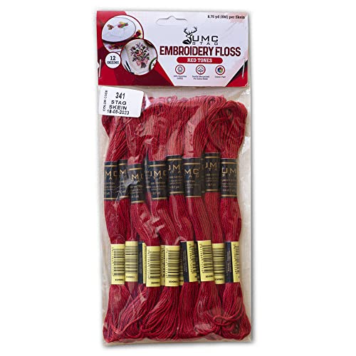 Pack of 12 Premium Embroidery Thread | 100% Egyptian Cotton Premium Skeins | Cross Stitch Embroidery Floss | Oeko TEX Certified Stranded Cotton | Ideal for Arts & Crafts (Copper Red 341) - color: Copper Red 341