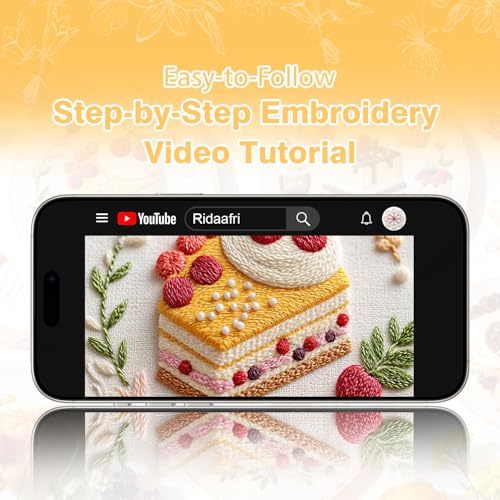 RidaaFri Embroidery Kit for Beginners, 3PC Starter Set Cake Fruit Patterns
