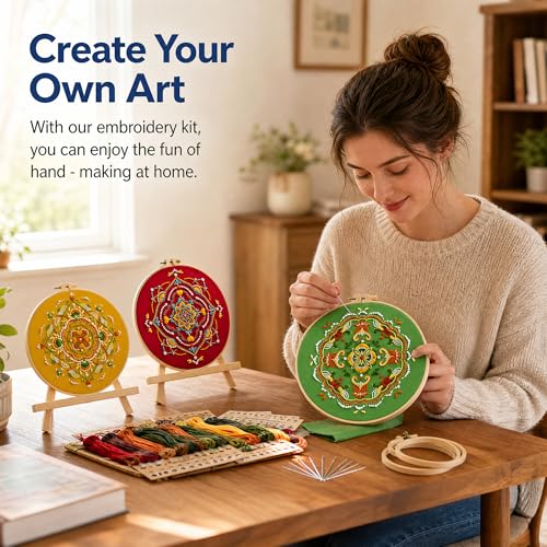 Qupace 3 Pcs Tree Embroidery Kits for Beginners Adults - Cross Stitch Sewing Craft Set with 3 Embroidery Hoops & 3 Finished Stands,Book Needlework Kit - color: White