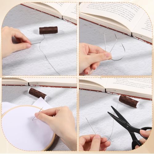 Hair Needle and Thread Set 12 Pcs Sewing Hair Extension Tools Curved Needle Brown Weaving Threads for Making Wig, Sew in Needles and Thread(Brown)
