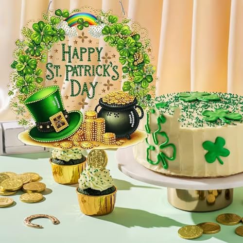 Hanging Diamonds Art kit for Adult,Saint Patrick Wreath Pendant Diamonds Painting Art Kit,7.0x6.8inch Acrylic Diamonds Painting Board Kit Ornament, Special Crystal Diamond Hanging Ornament - color: Dp02577