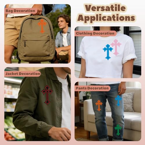 26PCS Cross Iron-On Patches,Style Embroidered Applique for Jeans,Hats,Jackets,Backpacks,Vintage Cross Patches for DIY Clothing & Decorative Repair