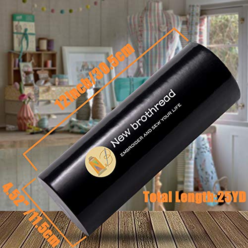 New brothread Black Cut Away Embroidery Stabilizer Backing 12" x 25Yd Roll - color: Black Cut Away