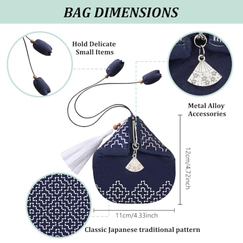 ACRNIGHEET Sashiko Coin Purse Kit Beginner Persimmon Blossom Embroidery Kit with Printed Sashiko Fabric Coin Purse Kit with Instructions Sashiko Kit for Beginners Traditional Japanese Sashiko DIY Kit