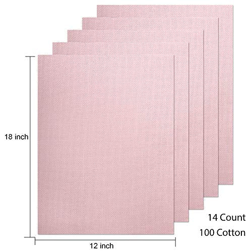 Aida Cloth 14 Count Cross Stitch Fabric,12×18inch,5Pcs (Pink) - color: Pink