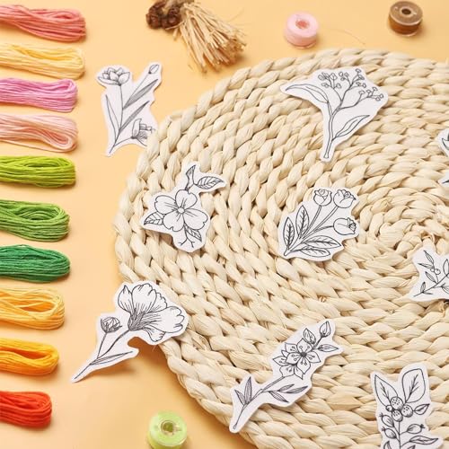 Yayatty Water Soluble Stabilizer for Embroidery, 179PCS Water Soluble Embroidery Patterns Stick and Stitch Embroidery Paper with Pre-Printed Flower Patterns Adhesive Hand Sewing Stabilizers for Sewing - color: Style C