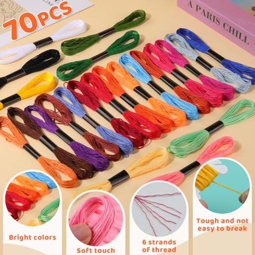 Embroidery Floss, 70 Skeins Rainbow Color Cross Floss Stitch Thread - color: Mixed Colors