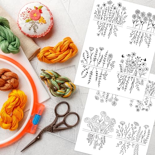 Water Soluble Embroidery Patterns Stabilizers - Rngmsi 2 Sheets Flower Stick and Stitch Embroidery Paper Wash Away 16 Pcs Daisy Morning Glory Embroidery Transfer Paper Stabilizers for Hand Sewing - color: Flower 61
