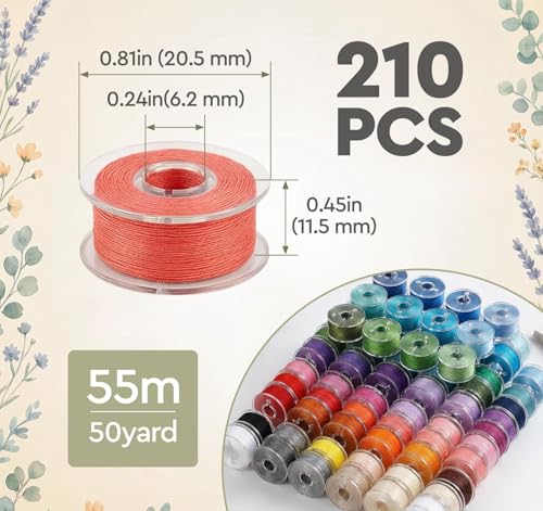 ilauke 210 pcs Bobbins Sewing Thread, 36 Colors Class15 Prewound Bobbins - color: 210 color