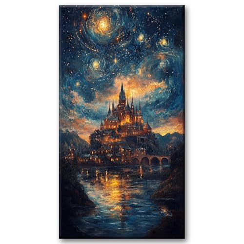 JATOK Diamond Painting Kit for Adults, Magical Castle, 27.5 x 15.7 in - color: Orange