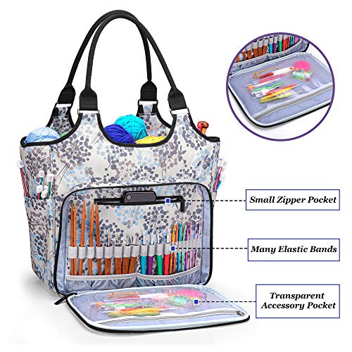 YARWO Crochet & Knitting Tote Bag, Yarn Storage Holder for Hooks & Needles