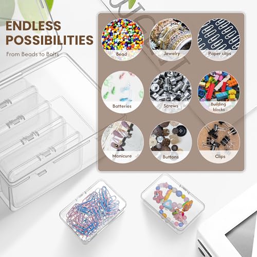 zoeynex 6-Pack Large Clear Plastic Storage Boxes with Master Case – Business Card Organizer System for 500+ Cards, Portable Hard Cases for USB Drives, Crayons, 3" Hardware & Crafts – 3.8" x 2.6" x 1" - size: 3.8" x 2.6" x 1" (6 Pack)
