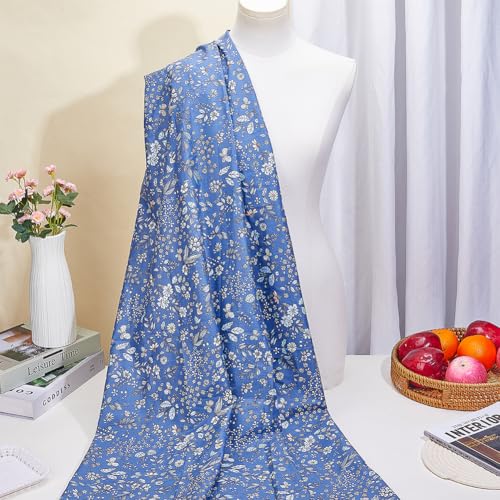 1.75 Yards Dark Blue Cotton Flower Fabrics Retro Floral Leaves Square Bundles Patchwork Squares Fabric Vintage Flowers Cloth for Sewing Making Dress Quilting Valentines Day DIY Craft Supply - size: 1600MM, style: Dark Blue Flower