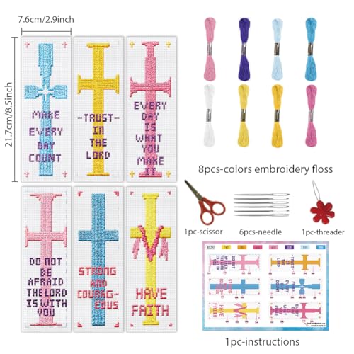 INFUNLY 6Pcs DIY Cross Stitch Bookmark Kit for Book Lovers Beginners - style: Cross
