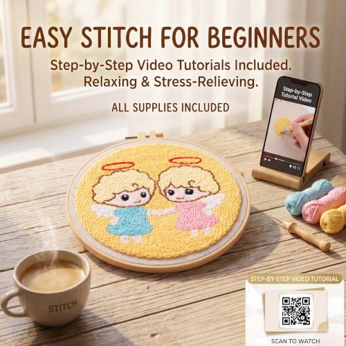 Harimau Punch Needle Kit Twelve Zodiac Signs Pattern,1Pc Embroidery Hoop, Essential Punch Needle Supplies,Ideal Punch Art for Beginners,DIY Adults Embroidery, Video Teaching - color: 65277