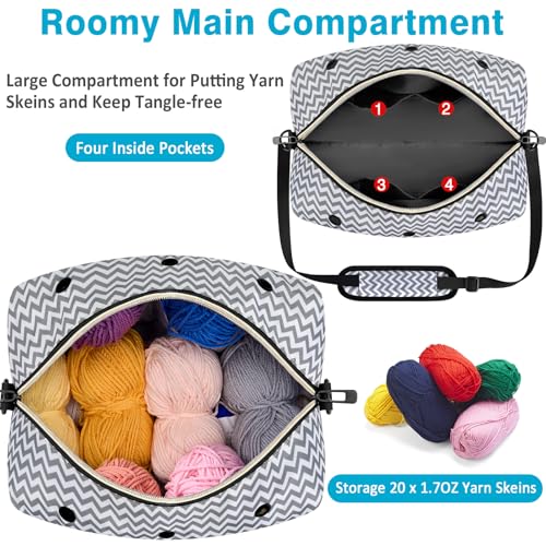 IBFUN Crochet Yarn Knitting Bag Organizer for Knit Accessories Hooks - color: L-Gray, size: Large