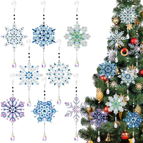 Uiifan 8 Pcs Diamond Art Christmas Ornaments, Snowflake Diamond Art Kits