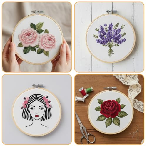2 Pcs Wooden Embroidery Hoop, 4 Inch 6 inch Bamboo Embroidery Hoops Frame Circle Cross Stitch Hoop Ring for Art Craft Sewing DIY Decoration Home Ornaments - size: 4in+6in