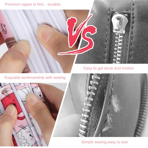 Katech Crochet Hooks Case Empty Zipper Bags Portable Travel Crochet Storage Bag Organizer with Web Pocket and Crochet Holder Slots for Carrying Various Crochets Needles (Pink) - color: Pink Cat