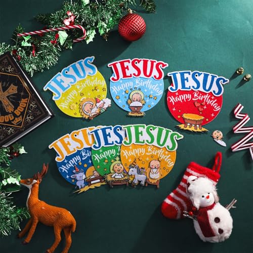 HunnmingRe 24 Set Happy Birthday Jesus Craft Kit Christmas Felt DIY Wall Hanging Ornaments for Sunday School Classroom Religious Christian Xmas Party Game Favor Gifts