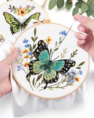 ERKOON 5 Sets Embroidery Kit for Adult Beginners Butterfly Cross Stitch - color: Butterfly and Flower