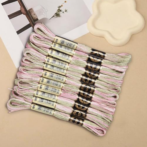 10 Skeins 6 Strands Pink Green Hand Variegated Embroidery Floss Gradient Cross Stitch Thread Friendship Bracelet String Yarn Bracelets Threads Bulk for Sewing Crochet Crafts Stitching DIY - color: Dark Sea Green