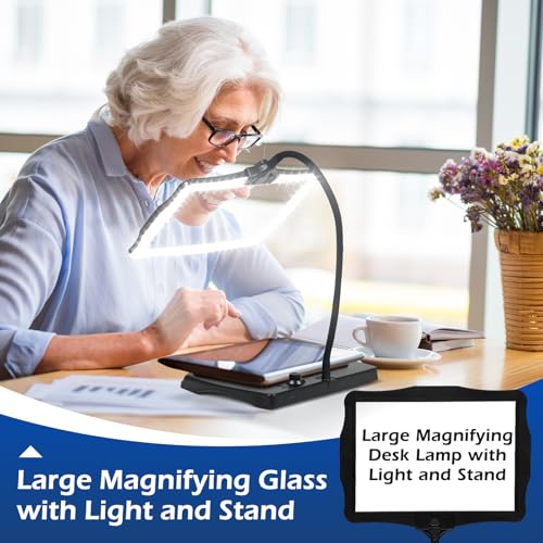 Magnifying Glass with Light and Stand 50 Ultra-Bright LEDs Large Magnifying Lamp 360° Flexible Gooseneck Magnifying Glass with Stand Hands Free Magnifier Glasses for Sewing Reading Crafts Seniors