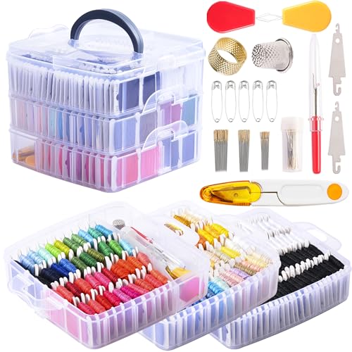 Embroidery Floss Kit with Organizer Box, 110 Colors Plus 24 Black and 24 White Threads, Pre-Wound Labeled Bobbins and Cross Stitch Tools for Friendship Bracelets and Embroidery