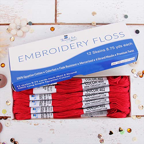 12 Skeins ThreadArt Cotton Embroidery Floss, Red - color: Red