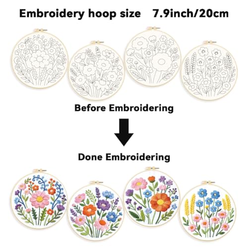 ORIGACH 4 Pack Easy Flower Embroidery Kit for Beginners - style: Easy Flower
